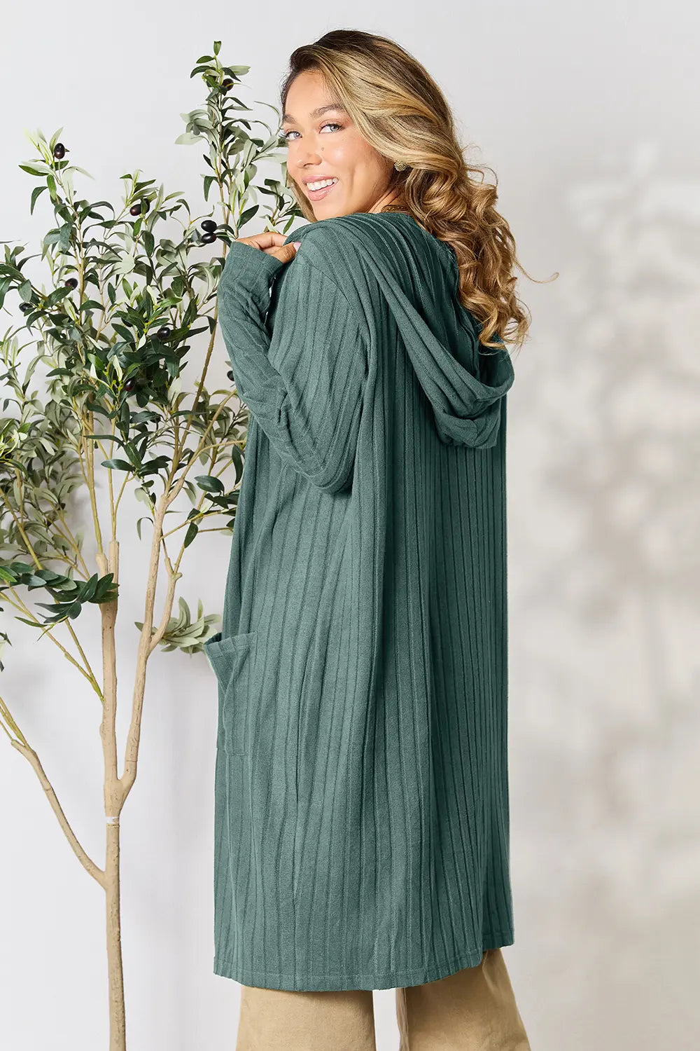 Basic Bae Full Size Hooded Sweater Cardigan - LoveNest Treasures