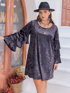 Plus Size Round Neck Flounce Sleeve Mini Dress - LoveNest Treasures