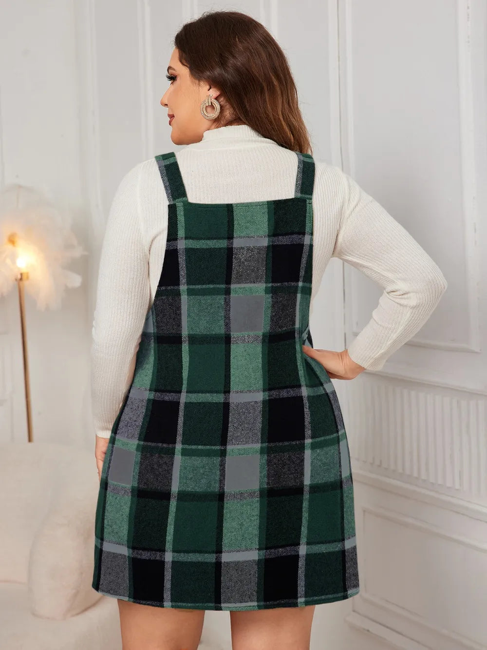 Honey Plus Size Plaid Wide Strap Overall Dress - LoveNest Treasures
