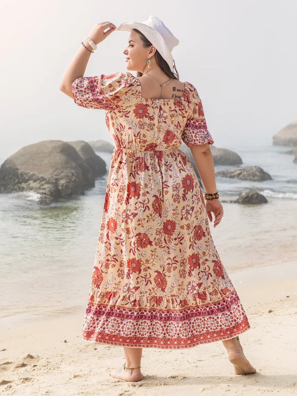 Plus Size Printed Square Neck Ruffle Hem Dress - LoveNest Treasures