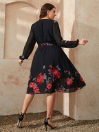 Honey Plus Size Floral Surplice Neck Tie Waist Dress - LoveNest Treasures
