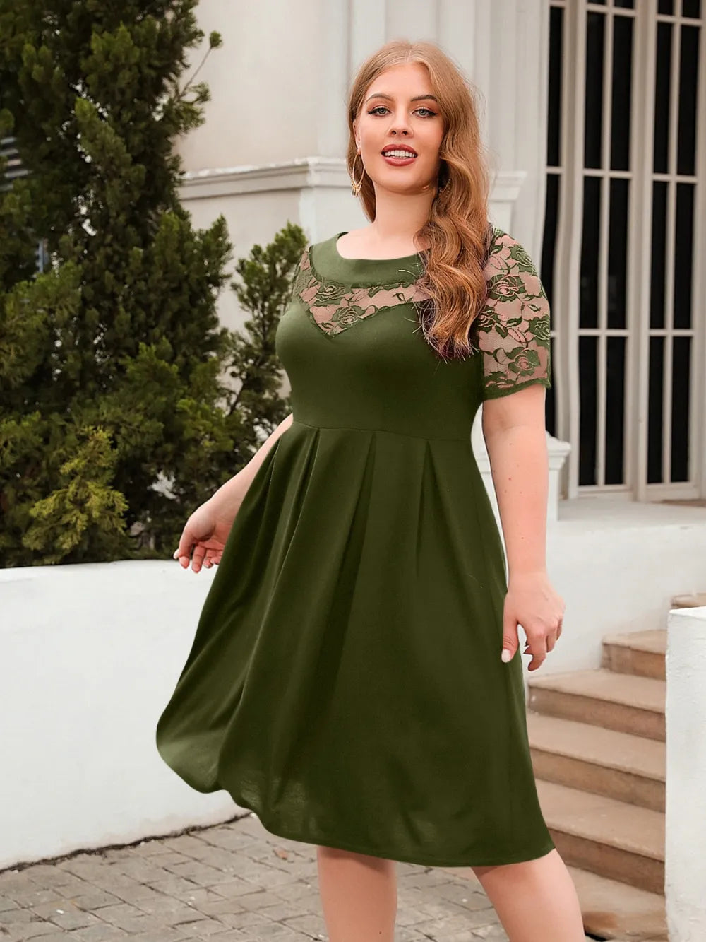 Plus Size Ruched Round Neck Short Sleeve Dress - LoveNest Treasures