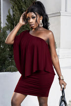Plus Size One-Shoulder Half Sleeve Mini Dress - LoveNest Treasures