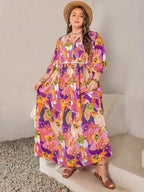 Plus Size Printed Tie Neck Maxi Dress - LoveNest Treasures