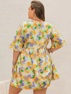 Plus Size Printed V-Neck Half Sleeve Mini Dress - LoveNest Treasures