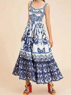 Full Size Printed Sweetheart Neck Maxi Cami Dress Plus Size - LoveNest Treasures