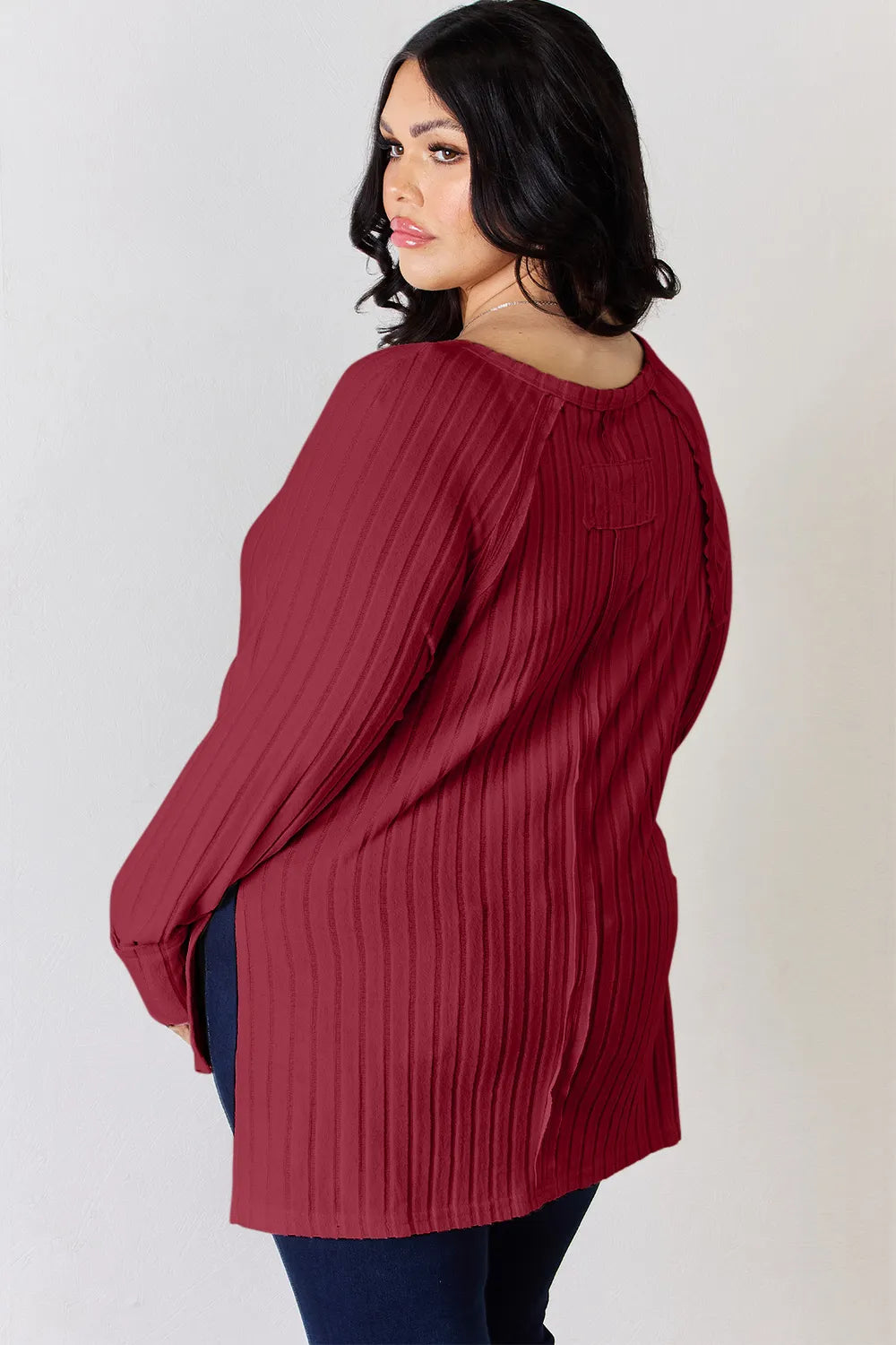 Basic Bae Full Size Ribbed Round Neck Slit T-Shirt - LoveNest Treasures
