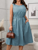Plus Size Striped Round Neck Sleeveless Dress - LoveNest Treasures