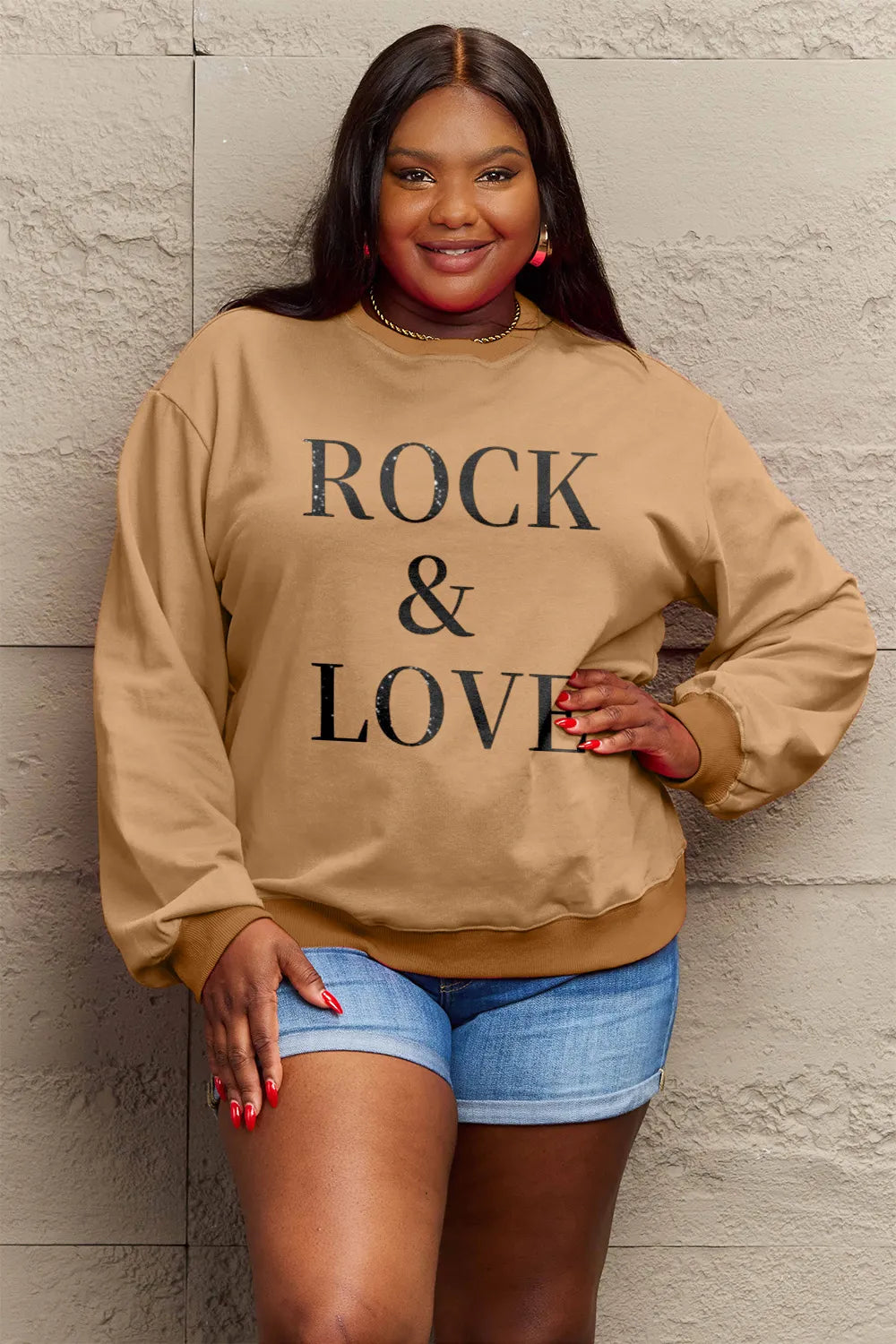 Simply Love Full Size ROCK ＆ LOVE Round Neck Sweatshirt - LoveNest Treasures