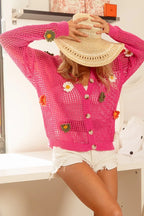 BiBi Flower Patches Open Knit Sweater Cardigan - LoveNest Treasures