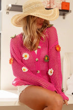 BiBi Flower Patches Open Knit Sweater Cardigan - LoveNest Treasures