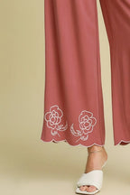 Umgee Full Size Linen Blend Wide Leg Pants with Scalloped Hemline Plus Size - LoveNest Treasures