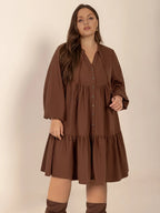 Plus Size Tie Neck Balloon Sleeve Tiered Dress - LoveNest Treasures