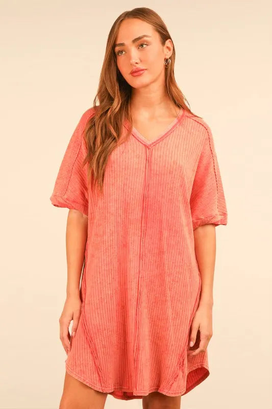 PerFee Plus Size Mineral Washed Ribbed Knit Mini Dress - LoveNest Treasures