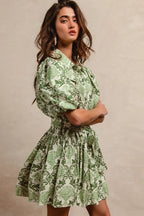 BiBi Tied Floral Short Sleeve Mini Shirt Dress - LoveNest Treasures