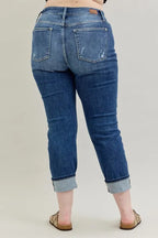 Judy Blue Full Size Mid Rise Cuffed Destroy Bf Jeans Plus Size - LoveNest Treasures