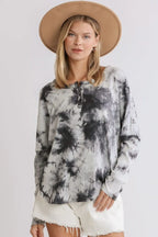 Umgee Full Size Tie Dye Round Neck Ribbed Button Front Top Plus Size - LoveNest Treasures