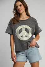 Umgee Full Size Mineral Wash T-Shirt with Lace Applique Plus Size - LoveNest Treasures
