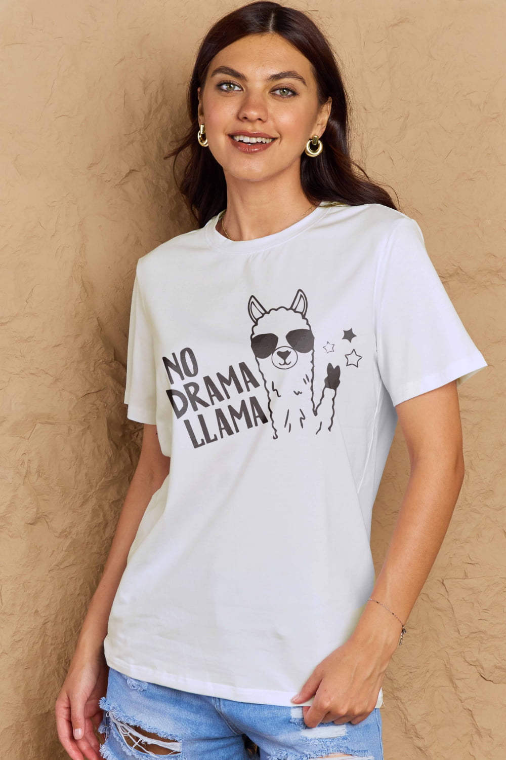 Simply Love Full Size NO DRAMA LLAMA Graphic Cotton Tee - LoveNest Treasures