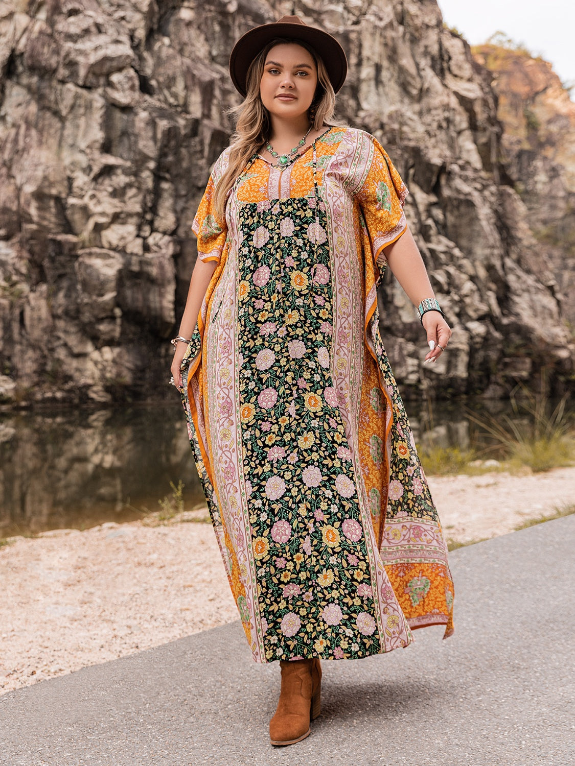 Plus Size Tie Neck Maxi Dress - LoveNest Treasures