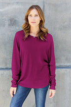 Double Take Full Size Round Neck Long Sleeve T-Shirt - LoveNest Treasures