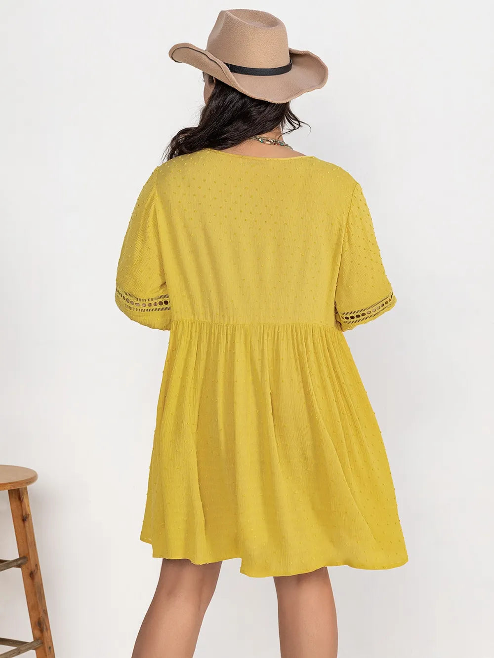 Plus Size Eyelet Swiss Dot Half Sleeve Mini Dress - LoveNest Treasures