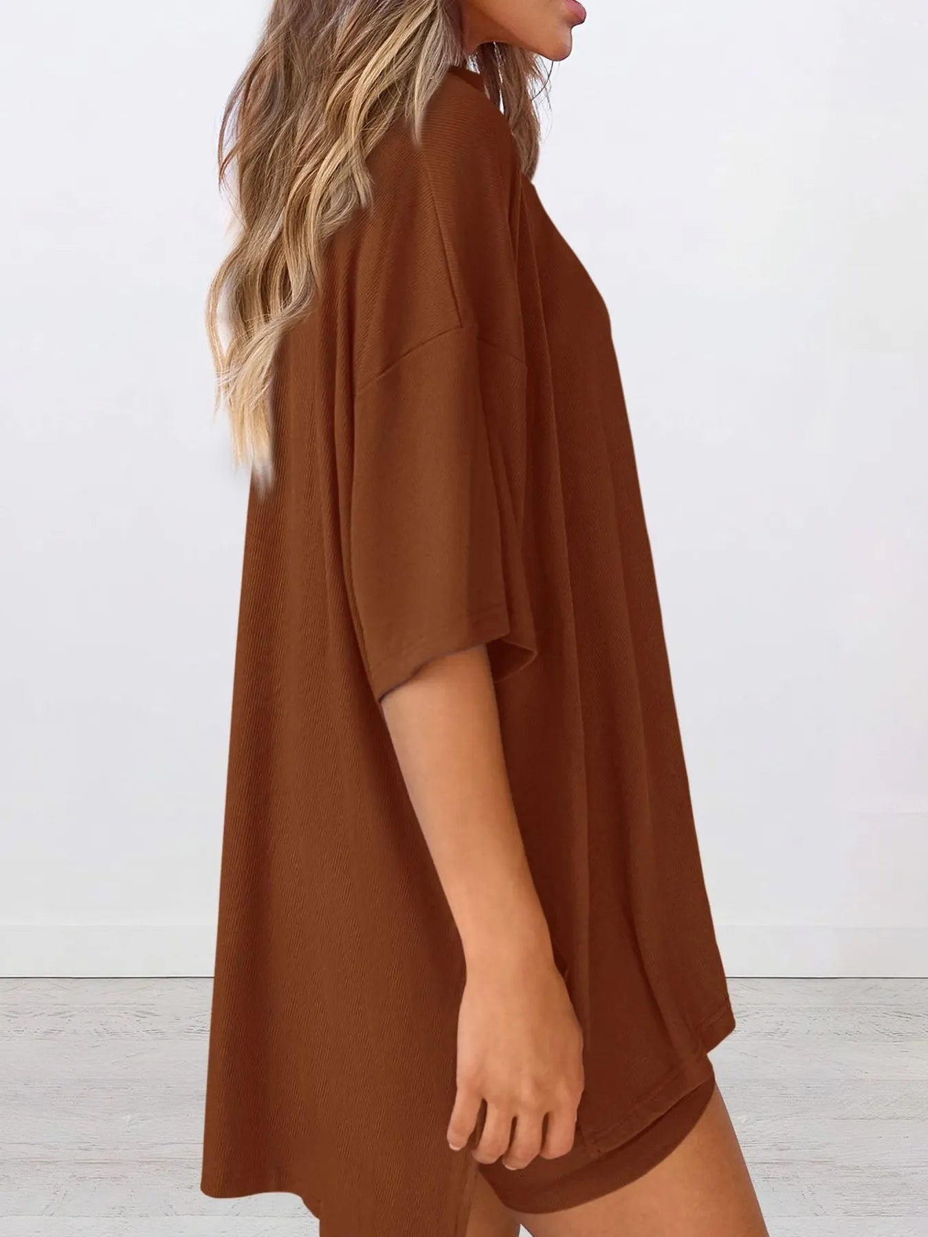 Full Size Oversized Round Neck Top and Shorts Set Plus Size - LoveNest Treasures