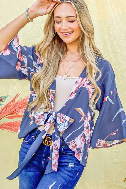And The Why Front Tie Knot Floral Print Top - LoveNest Treasures