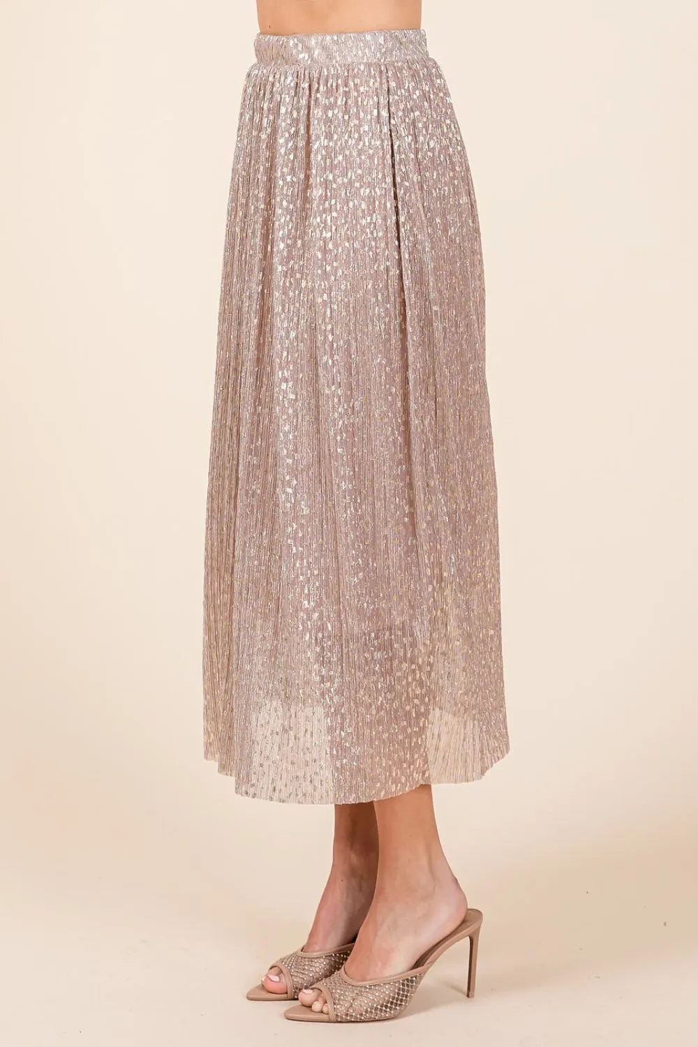 Mittoshop Metallic Glitter Speckle Print Elastic Midi Skirt - LoveNest Treasures