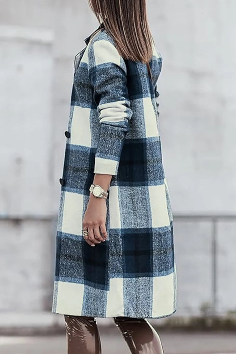 Double Take Full Size Plaid Button Up Lapel Collar Coat - LoveNest Treasures
