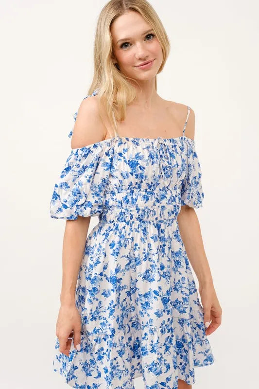 And The Why Off Shoulder Bubble Sleeve Dress - LoveNest Treasures