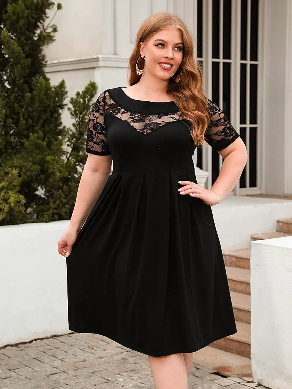 Plus Size Ruched Round Neck Short Sleeve Dress - LoveNest Treasures