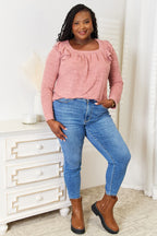 Double Take Square Neck Ruffle Shoulder Long Sleeve T-Shirt - LoveNest Treasures