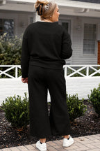 Double Take Full Size Textured Long Sleeve Top and Drawstring Pants Set - LoveNest Treasures