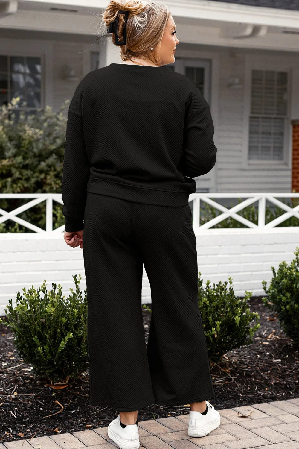 Double Take Full Size Textured Long Sleeve Top and Drawstring Pants Set - LoveNest Treasures
