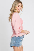GeeGee Full Size Ruffled Smocked Frill Square Neck Top Plus Size - LoveNest Treasures