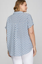 She + Sky Full Size Printed Johnny Collar Short Sleeve Blouse Plus Size - LoveNest Treasures
