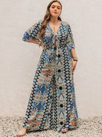 Plus Size Printed Half Sleeve Wide Leg Jumpsuit - LoveNest Treasures