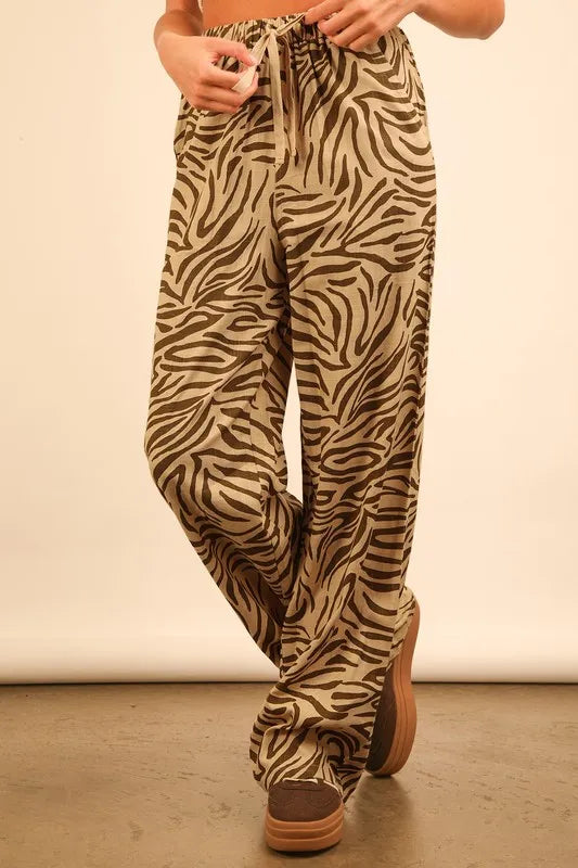 VERY J Animal Print Linen Wide Leg Pants - LoveNest Treasures