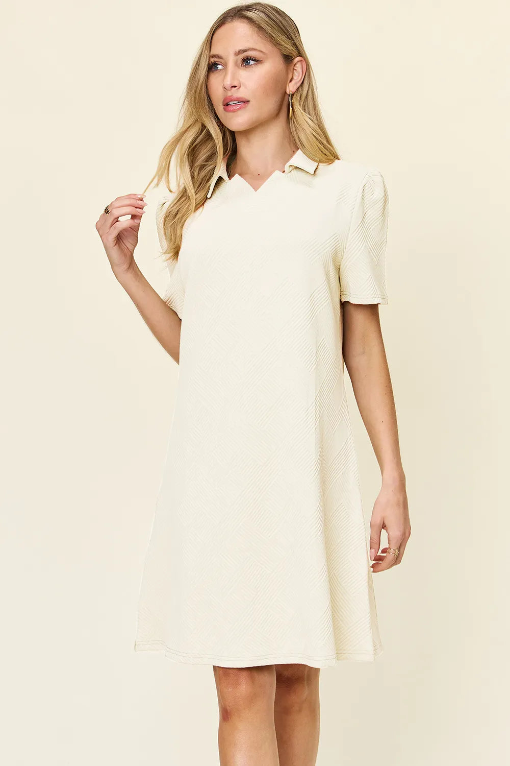 Double Take Full Size Texture Collared Neck Short Sleeve Dress - LoveNest Treasures