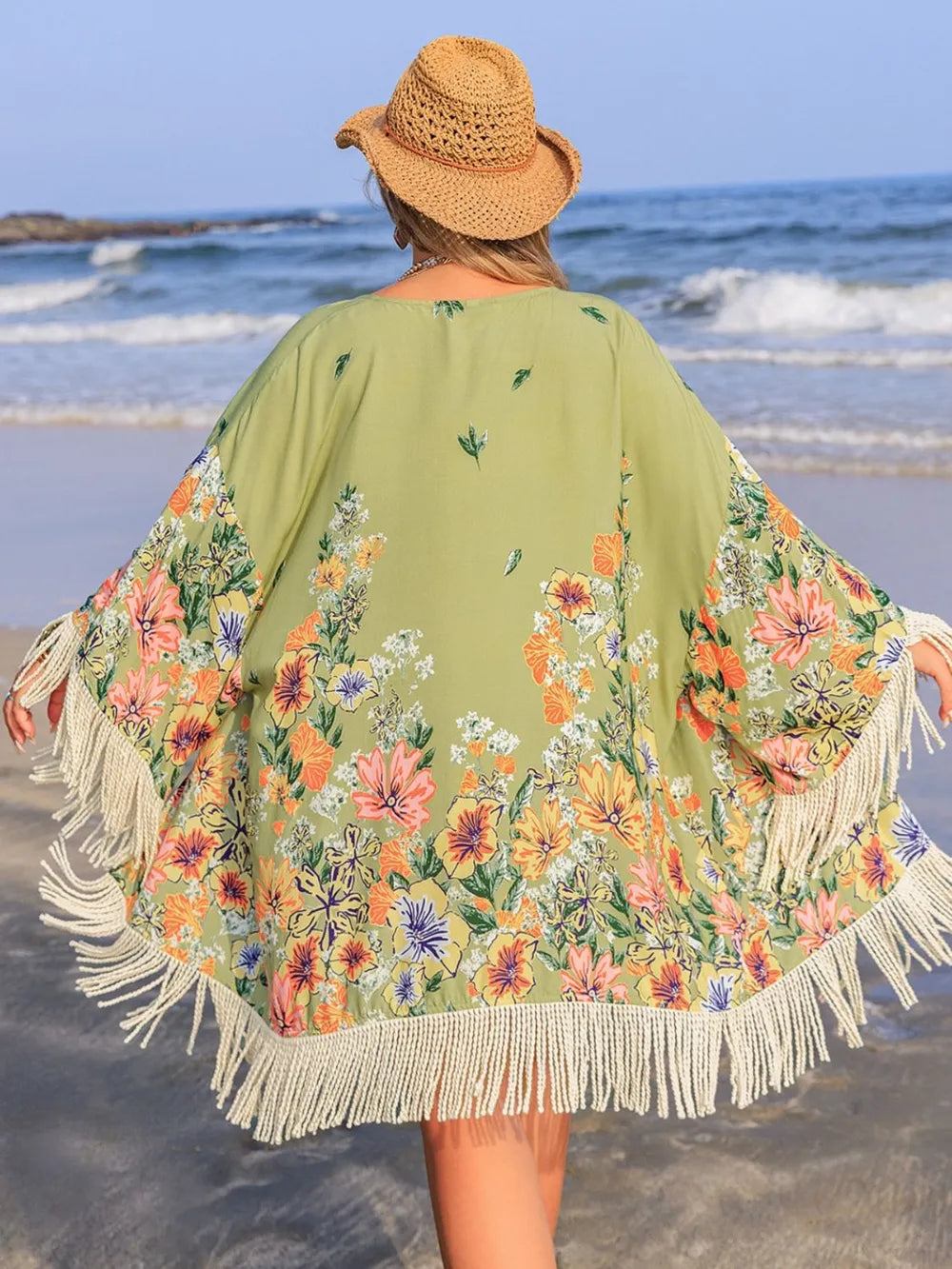 Plus Size Fringe Open Front Cover-Up - LoveNest Treasures