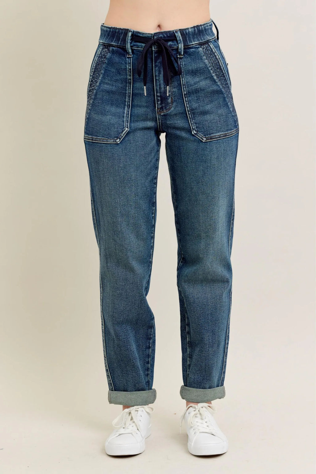 Judy Blue Full Size HW Vintage Wash Jeans w/ Drawstring Plus Size - LoveNest Treasures