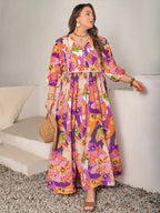 Plus Size Printed Tie Neck Maxi Dress - LoveNest Treasures