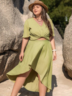 Plus Size V-Neck Half Sleeve Top and High-Low Skirt Set - LoveNest Treasures