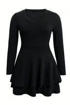 Plus Size Layered V-Neck Long Sleeve Mini Dress - LoveNest Treasures
