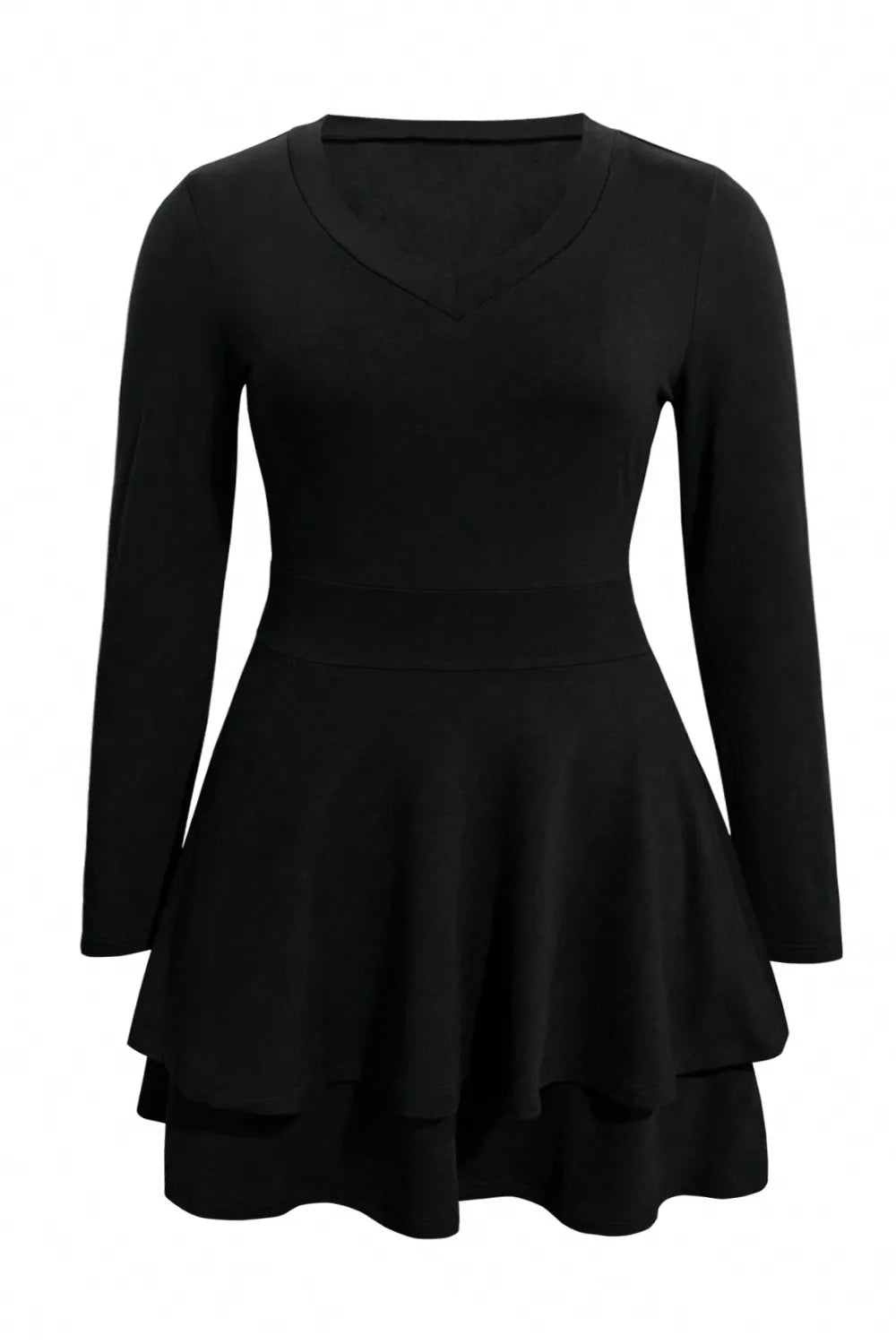 Plus Size Layered V-Neck Long Sleeve Mini Dress - LoveNest Treasures