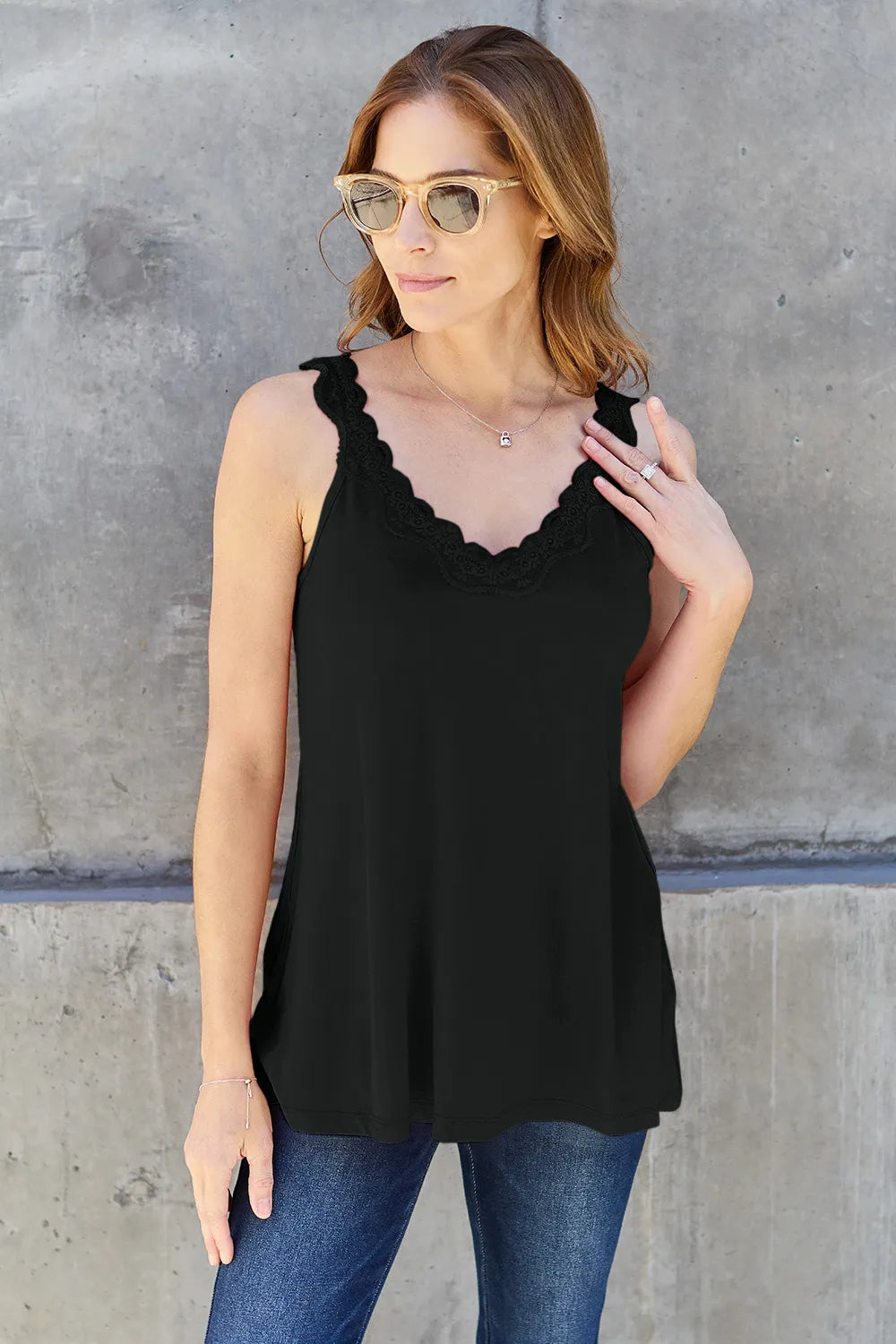 Basic Bae Full Size Lace Detail V-Neck Cutout Cami - LoveNest Treasures