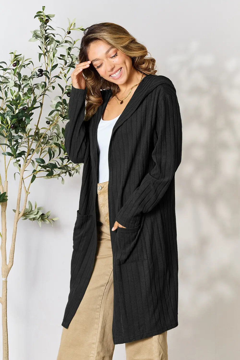 Basic Bae Full Size Hooded Sweater Cardigan - LoveNest Treasures