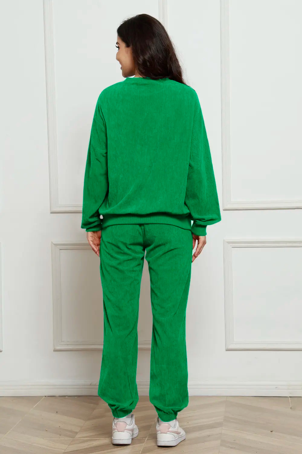 Corduroy Round Neck Sweatshirt and Sweatpants Set - LoveNest Treasures