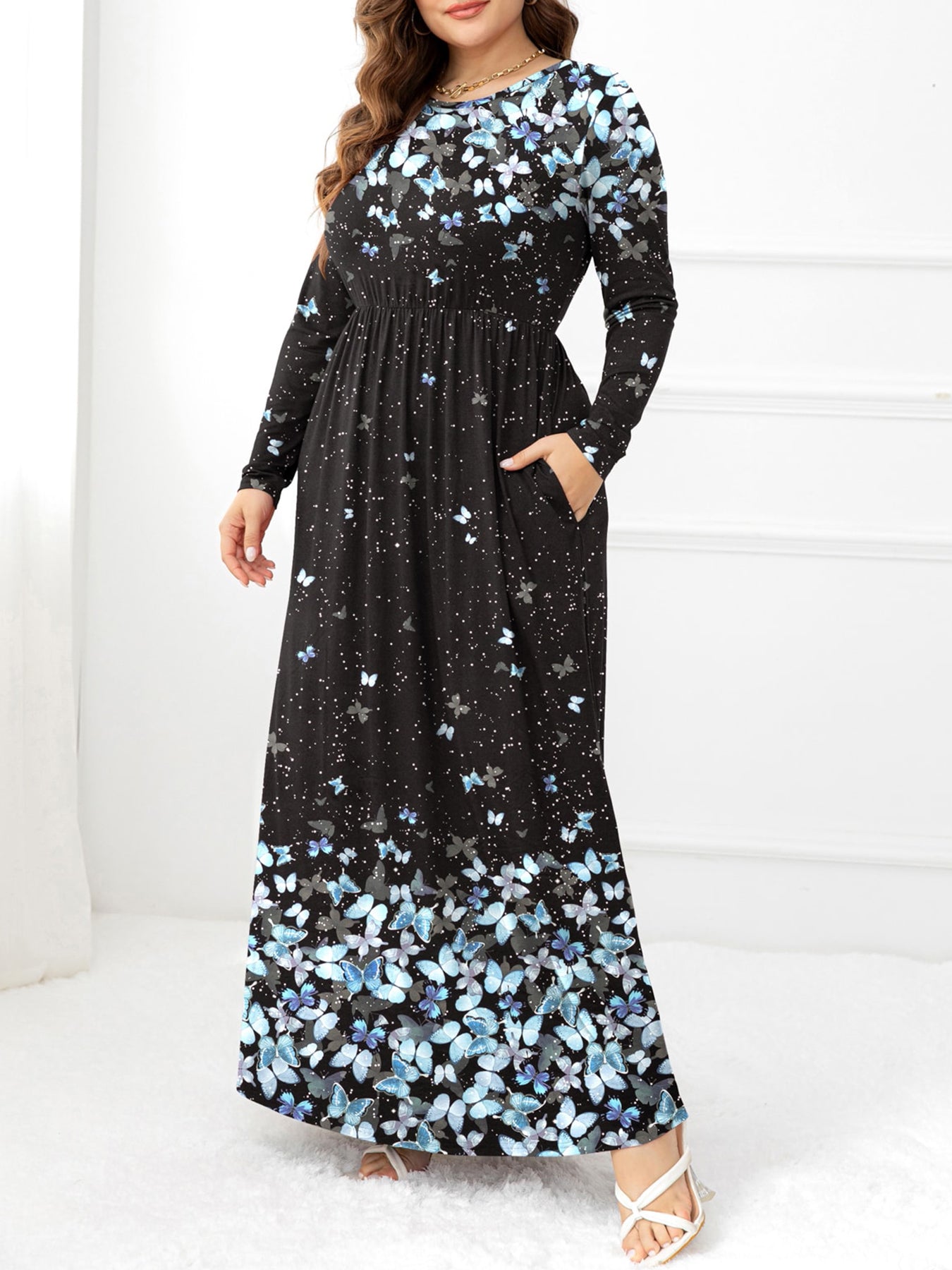 Plus Size Round Neck Maxi Dress with Pockets - LoveNest Treasures